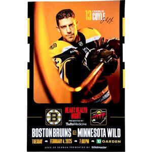 Boston Bruins v Minnesota Wild 2/4/25 Gameday Roster Poster w/ Charlie Coyle